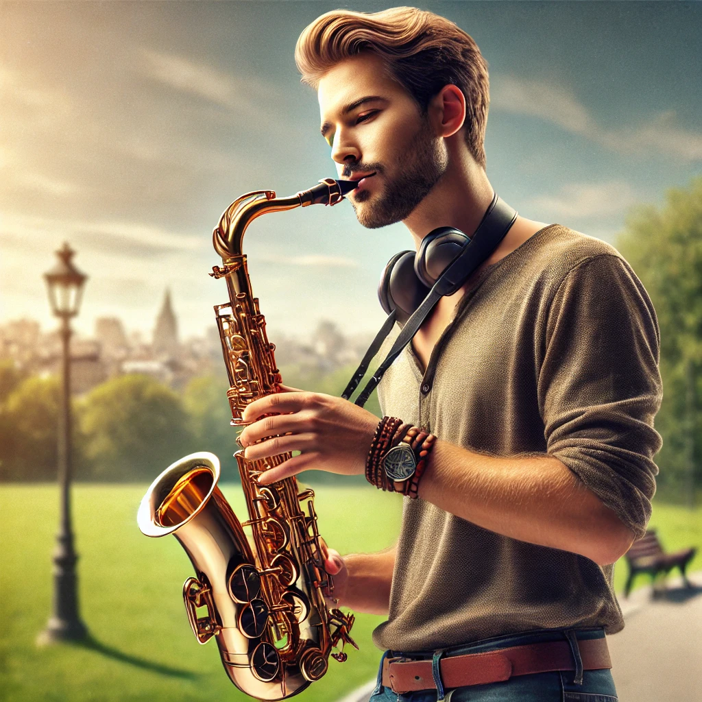 Um saxofonista em seu tempo de estudo por dia